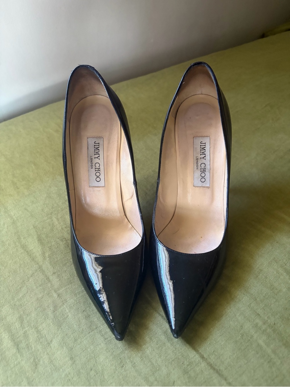 Jimmy Choo Black Patent Pointed Toe Pumps
